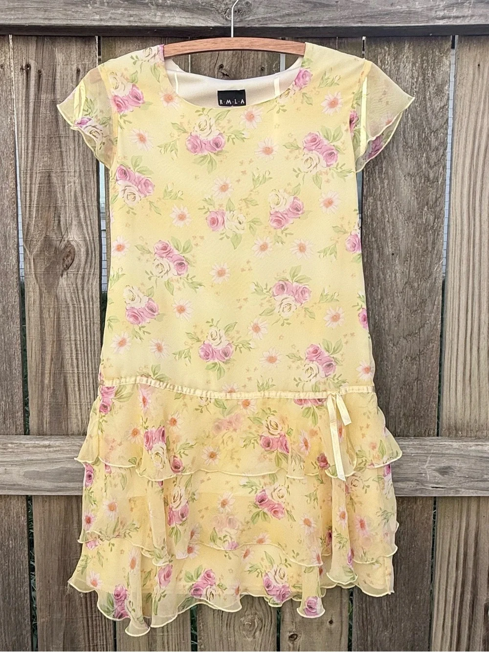 Y2K RMLA Chiffon Floral Tiered Ruffle Cottagecore Dress Sz 16 (XL) Youth